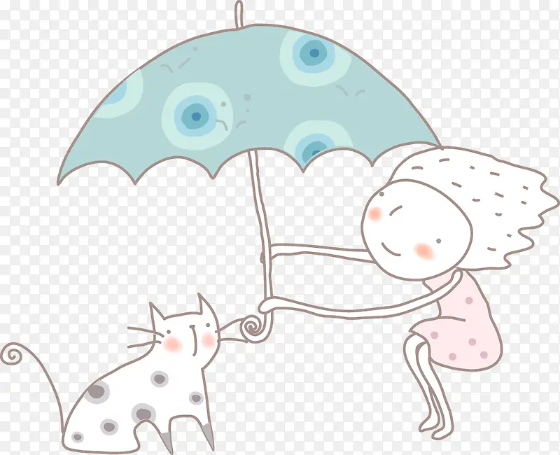 创意手绘扁平给小猫咪打伞