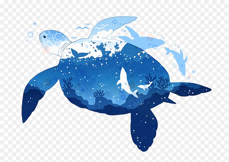 蓝色创意海龟卡通插画