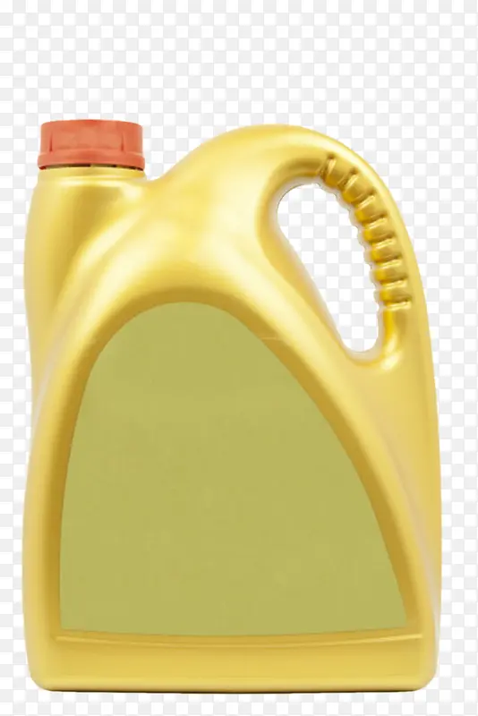 金黄色带提手和贴纸的机油塑料瓶