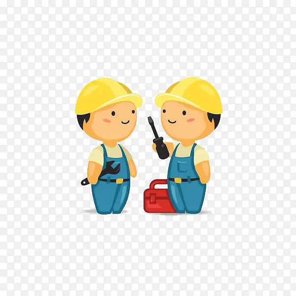两个可爱卡通人物装修工人