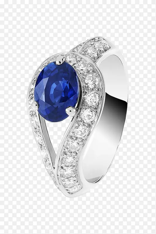 产品实物单颗蓝宝石碎钻环绕戒指