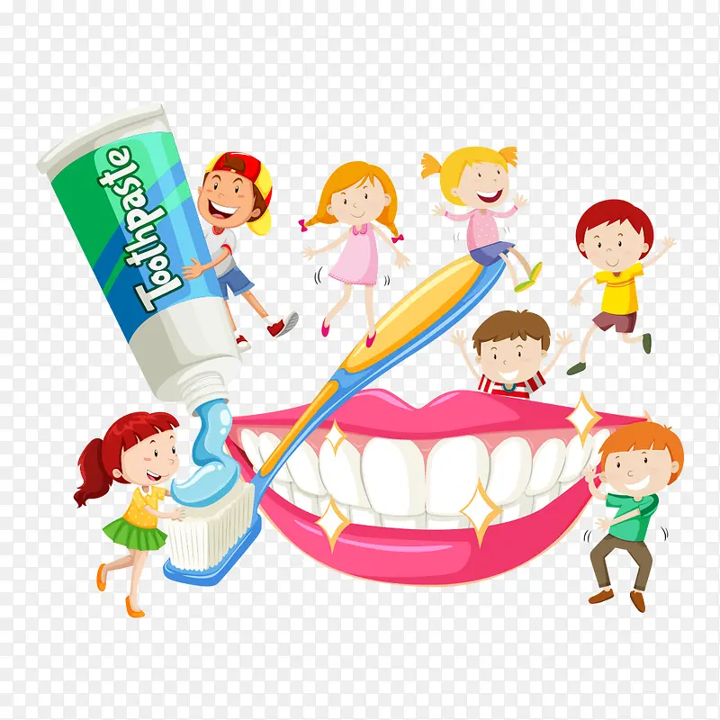 刷牙的卡通儿童