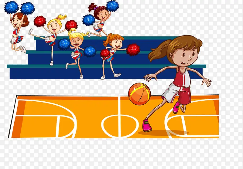 矢量手绘打篮球的小女孩