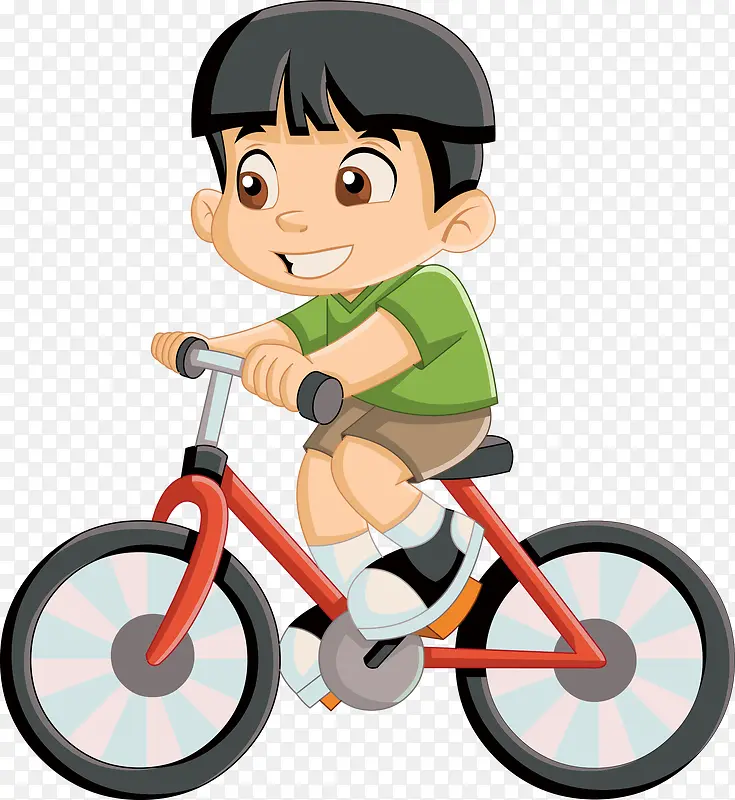手绘卡通骑自行车的男孩