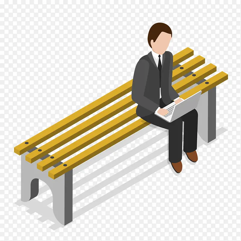 坐在长椅上办公的人物设计