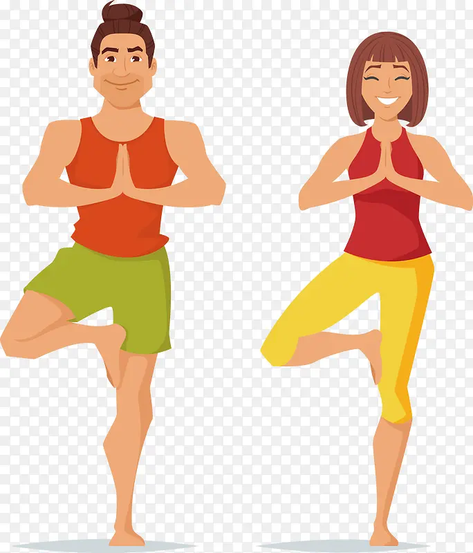 练习瑜伽的男士和女士