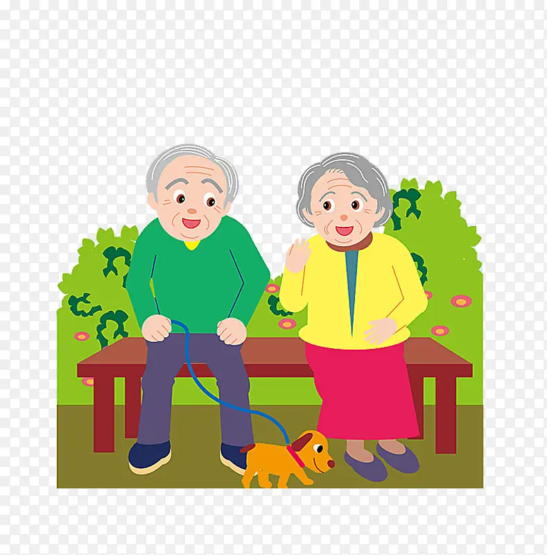 坐在长椅上的老年夫妻