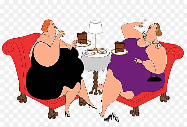 一起吃蛋糕的两个女人