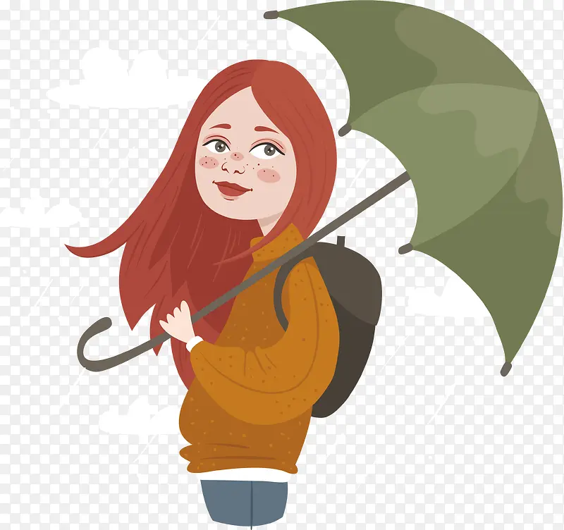 红色头发撑伞女孩