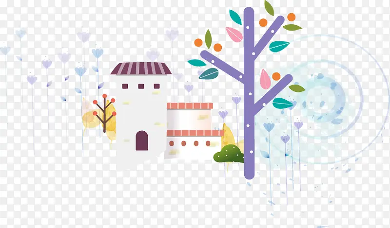 卡通小树房子图案