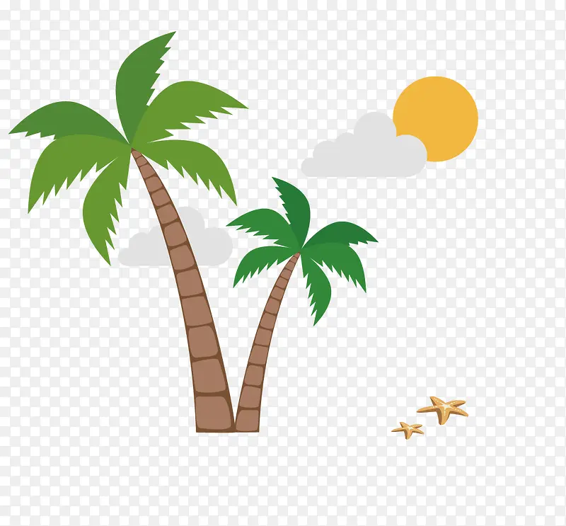太阳椰子树海星和云