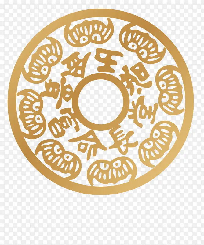 金色圆形中国传统图案福字