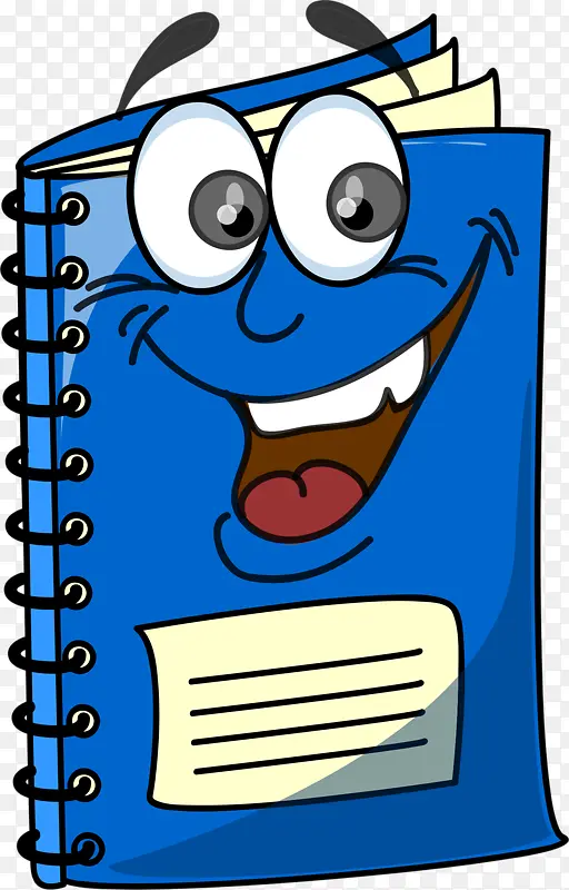 卡通手绘拟人化蓝色笔记本