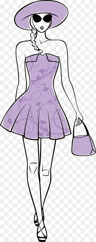紫色真丝连衣裙手绘图