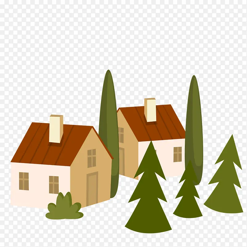 郊区的房子和植物矢量图