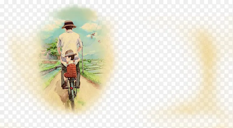 高清手绘素描立体两父子单车场景