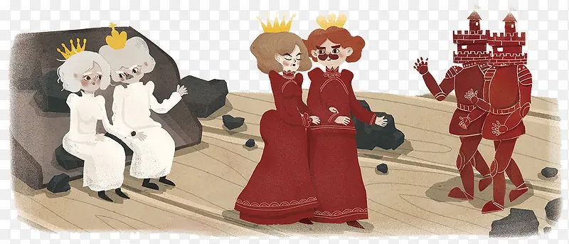 手绘国王和王后图