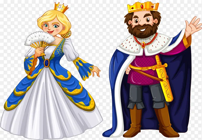 矢量手绘国王和王后