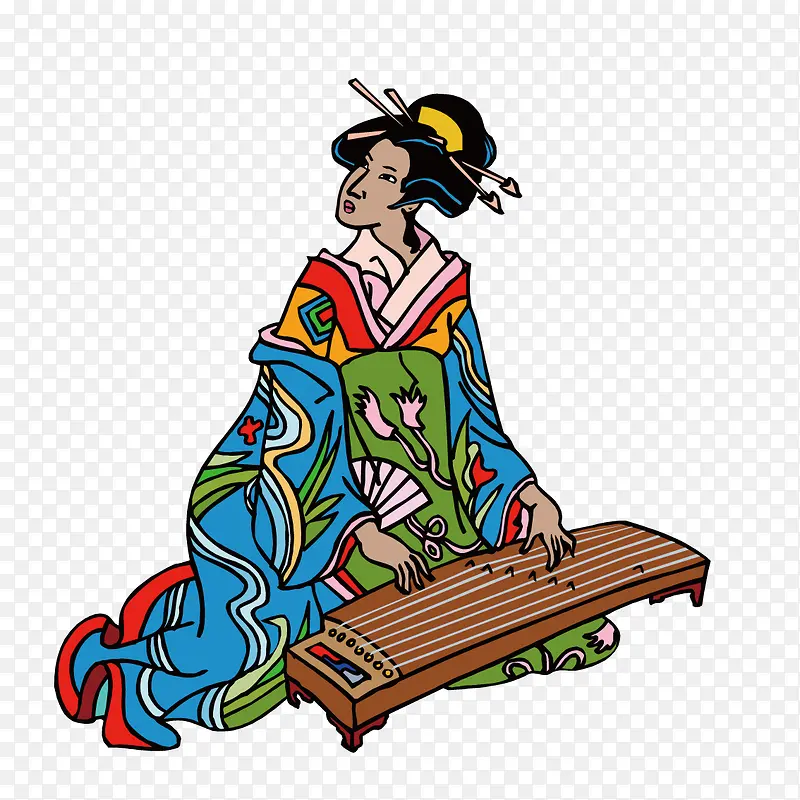 穿和服弹琴的日本女人
