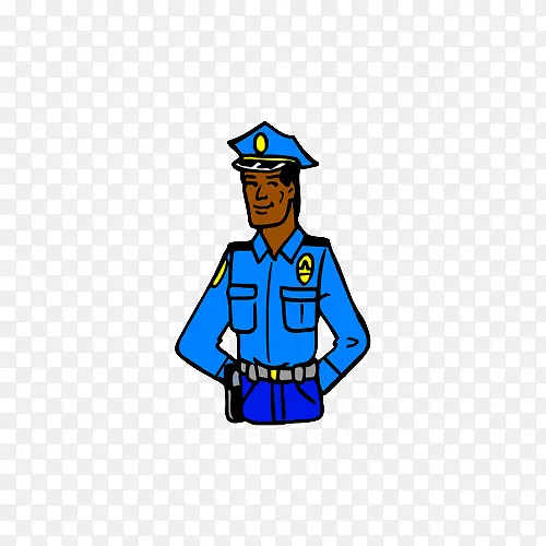 卡通穿制服背手站立的保安形象