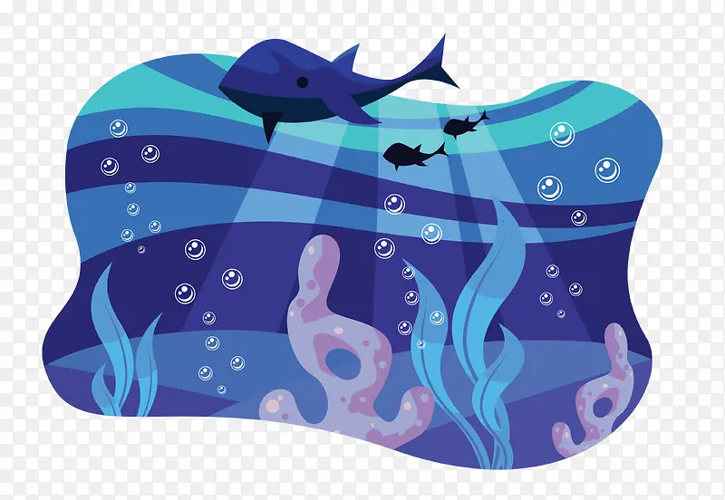 矢量紫色鲸鱼海底游泳场景
