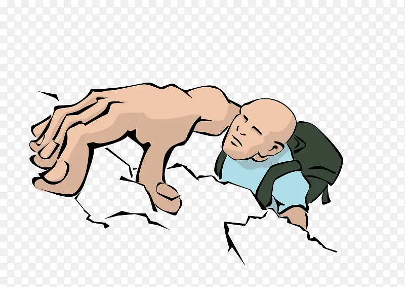 攀爬的光头背书包男子