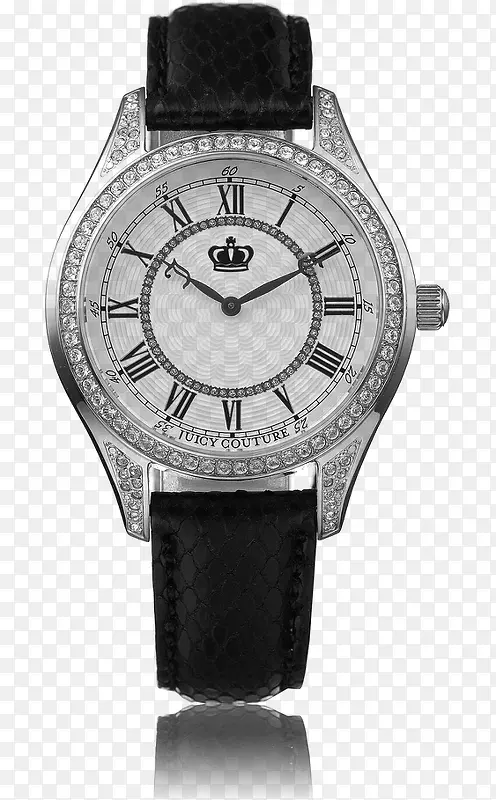 黑色真皮白色表盘手表