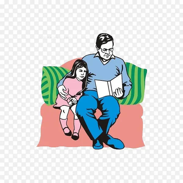 爸爸和女儿一起看书