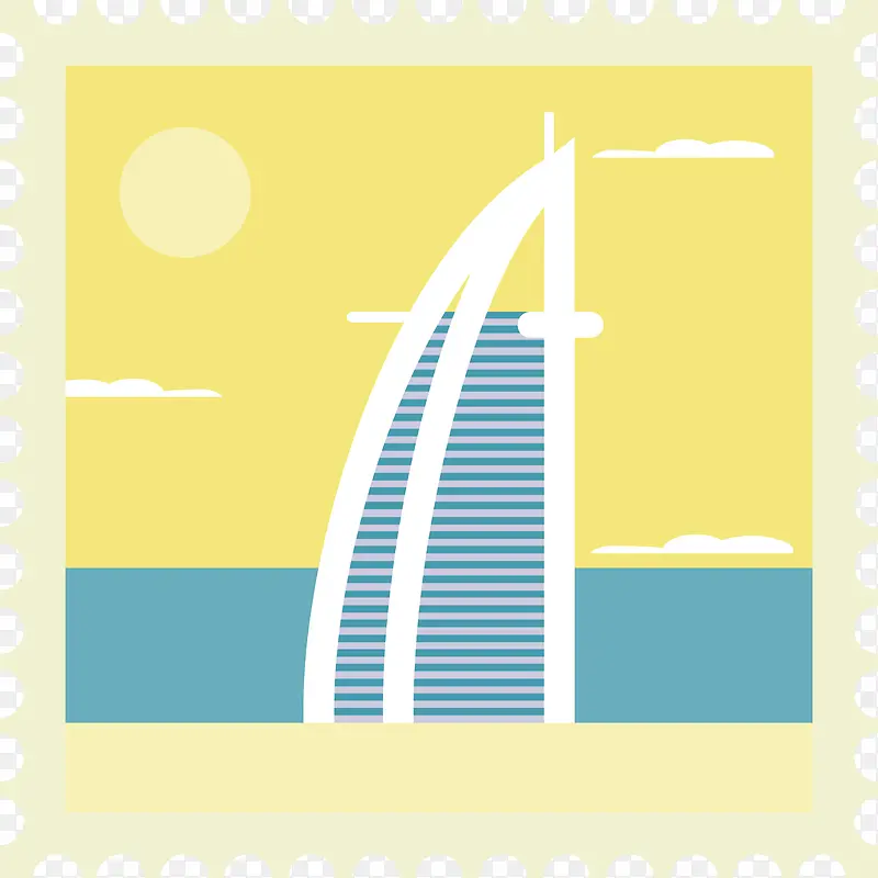 卡通旅游城市邮票迪拜素材