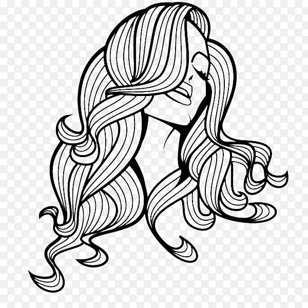 线描手绘长发女人