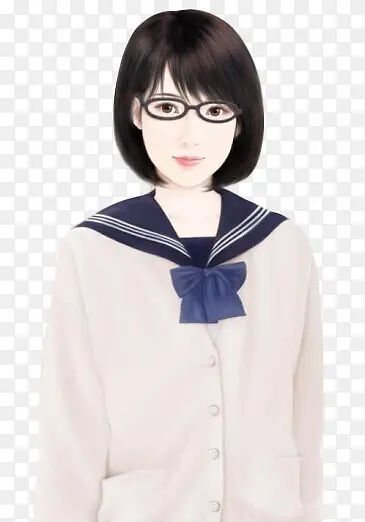 戴眼镜的短发水手服女学生