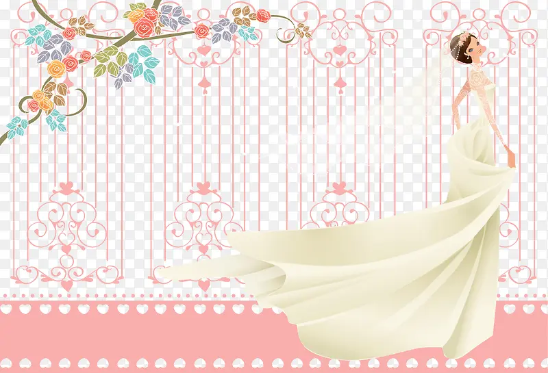 新娘和条纹背景婚纱照矢量素材