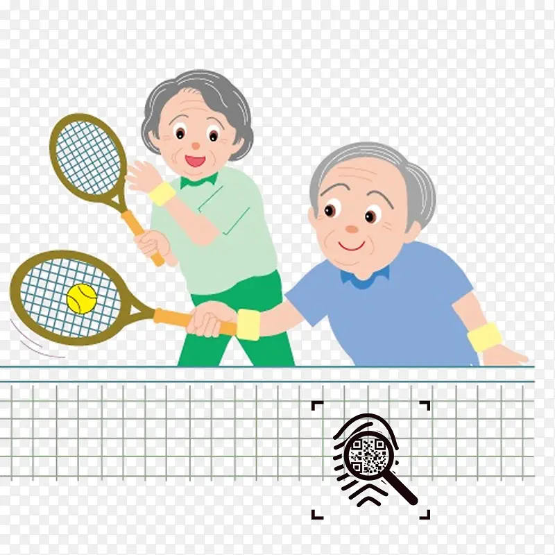 卡通打网球的老年人