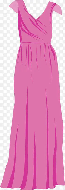 粉色褶皱长裙礼服