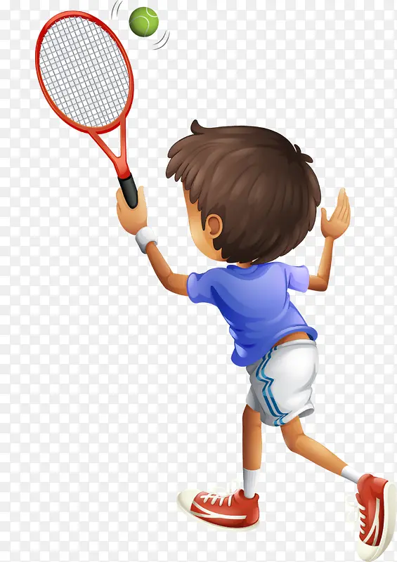 接网球的卡通男孩