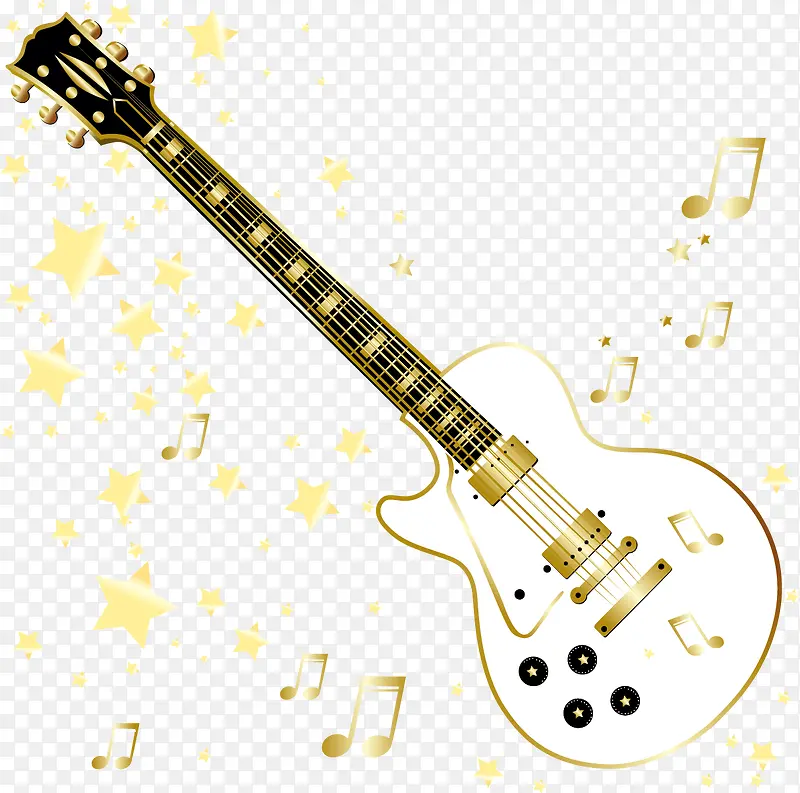 金色星星音符和吉它矢量素材