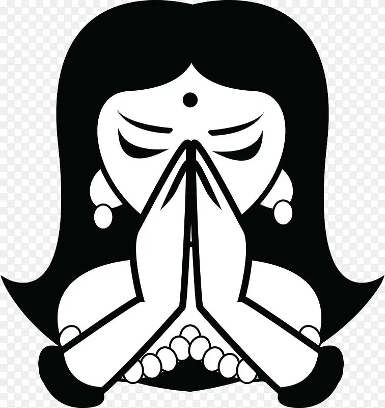 手绘黑白祈祷印度女人
