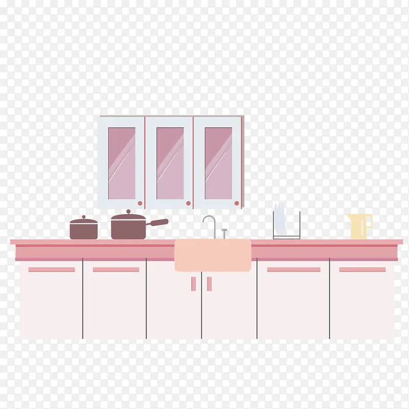 卡通手绘粉色厨房
