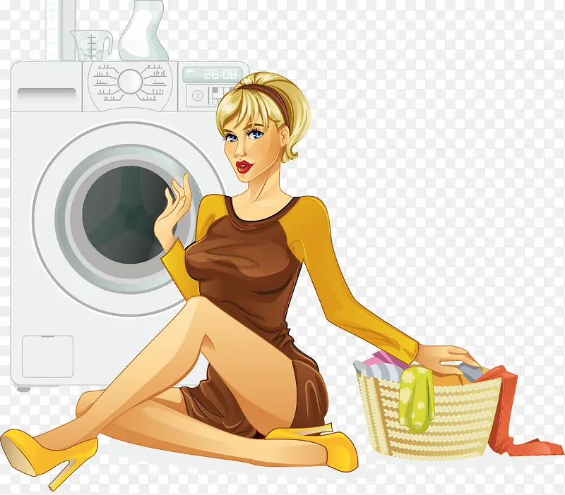 美丽的家庭主妇洗衣服