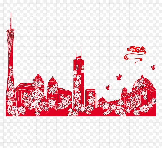 中国风城市剪纸剪影