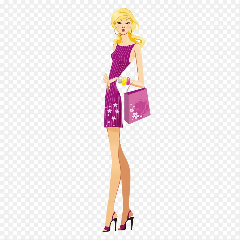 穿紫色连衣裙的女性人物设计