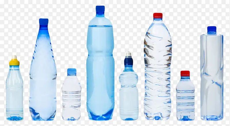 透明解渴高低不一的塑料瓶饮用水