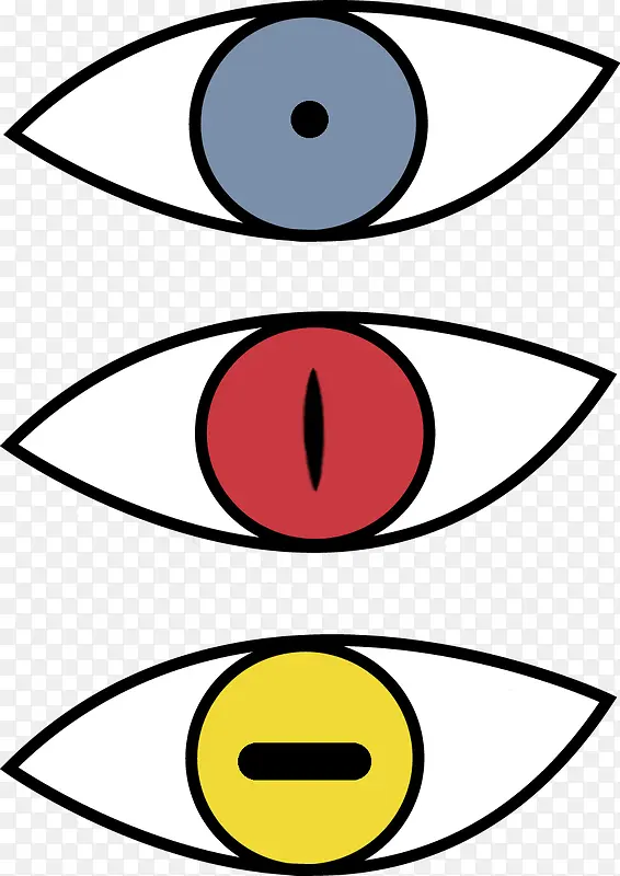 蓝红黄色三只卡通眼睛