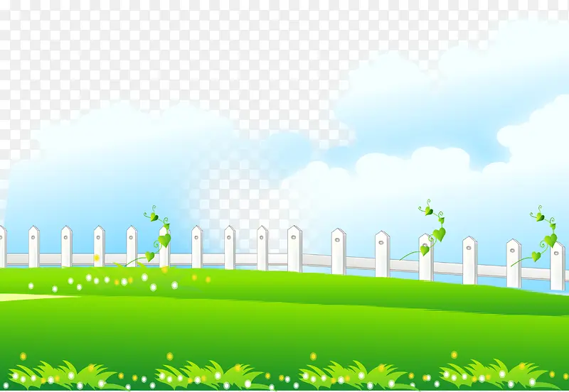 绿色 卡通  栏杆小院子背景