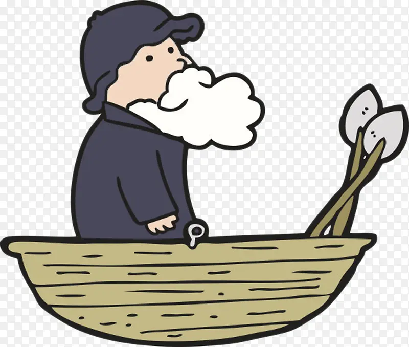 卡通老人船上钓鱼