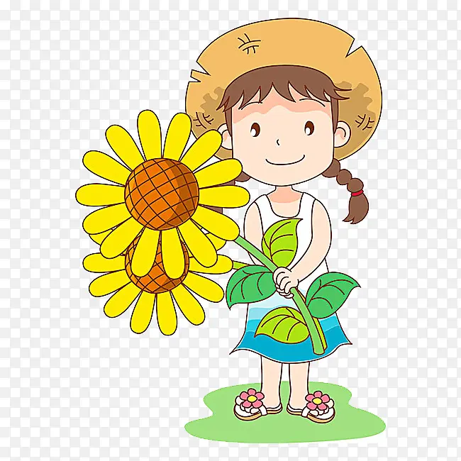 小姑娘手里的向日葵
