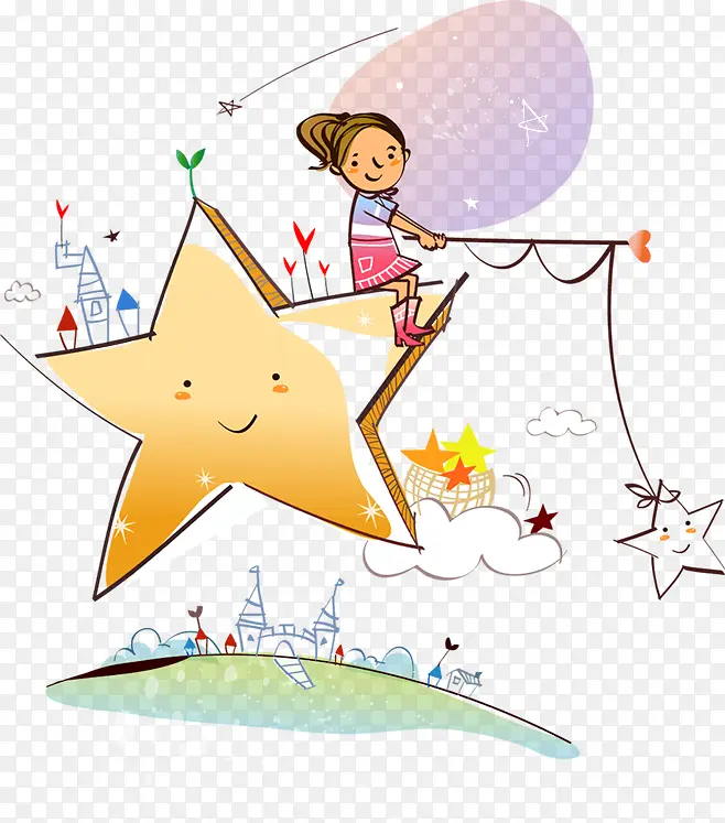 童年趣事六一儿童节卡通手绘梦想童话星星