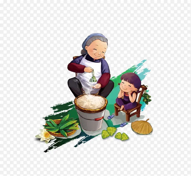 手绘慈祥的奶奶端午海报插画