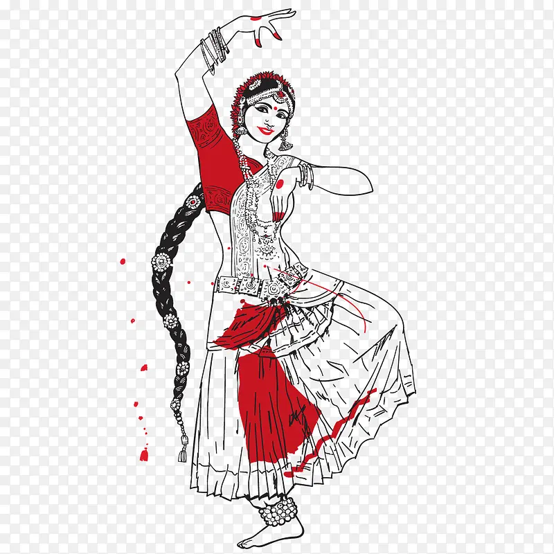手绘跳舞的新疆女孩