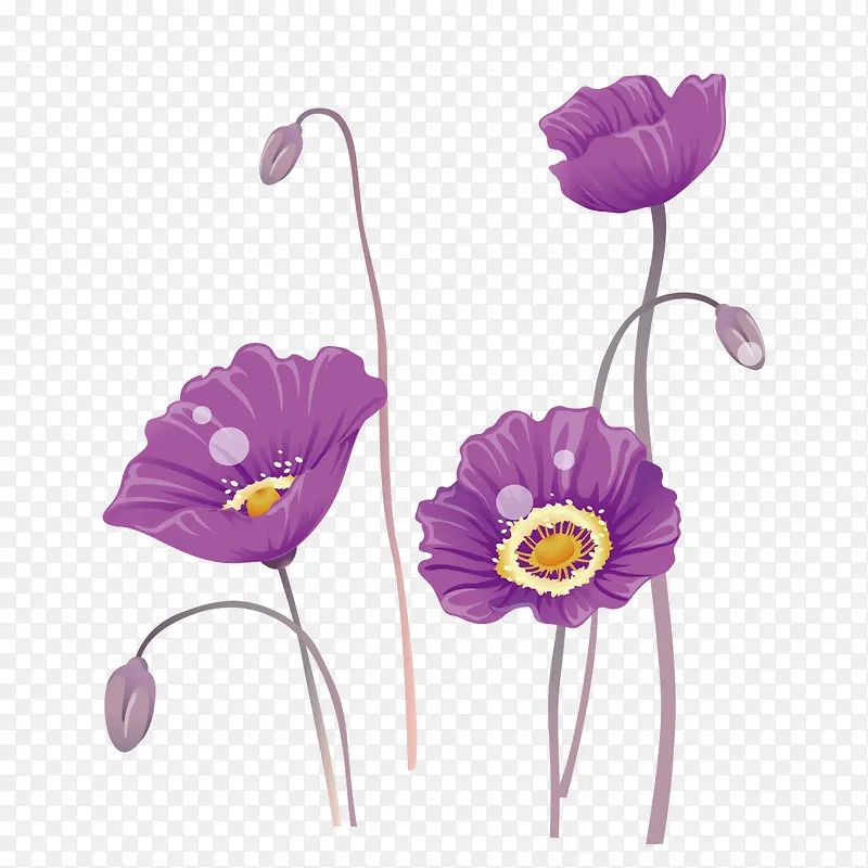 矢量紫色小草枝干花朵